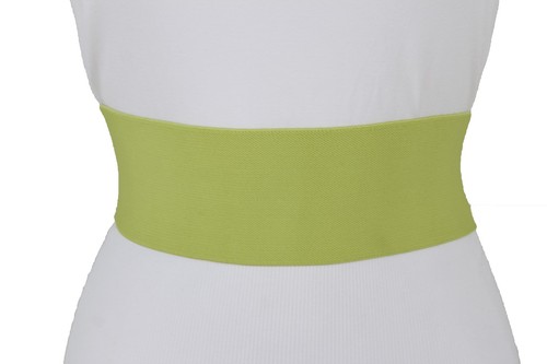 Women Silver Metal Square Buckle Belt Elastic Bright Green Apple Color Size XS S - Picture 14 of 24