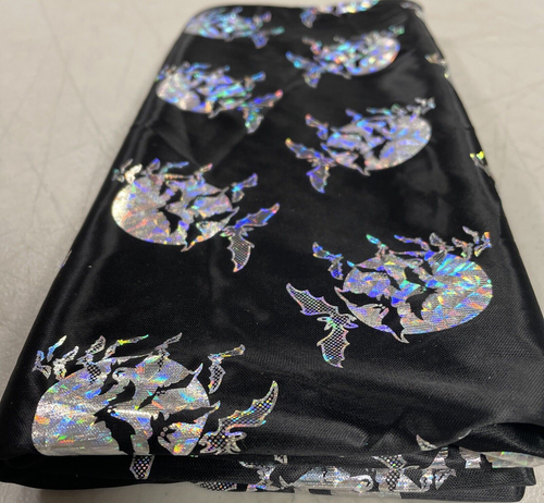 Sheer Metalic Halloween Fabric 2 Yds 14" x 43" Black & Silver Moons/Bats - Picture 8 of 8