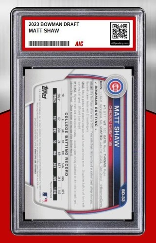 2023 Matt Shaw 1st Bowman Rookie Card #BD-33 Chicago Cubs MINT Graded 10 - Picture 2 of 6