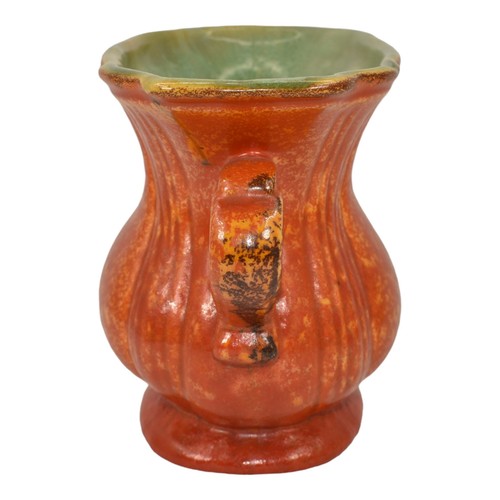 Stangl Vintage Art Pottery Orange Uranium Green Two Handled Ceramic Vase - Picture 2 of 6