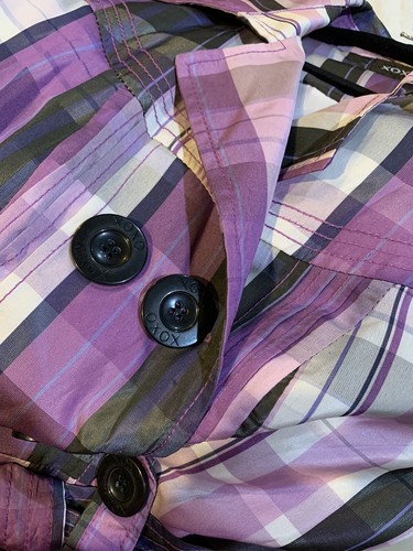 NWT XOXO Mourning Glory Purple/Black Gingham Plaid Double Breasted Peacoat - Picture 9 of 9