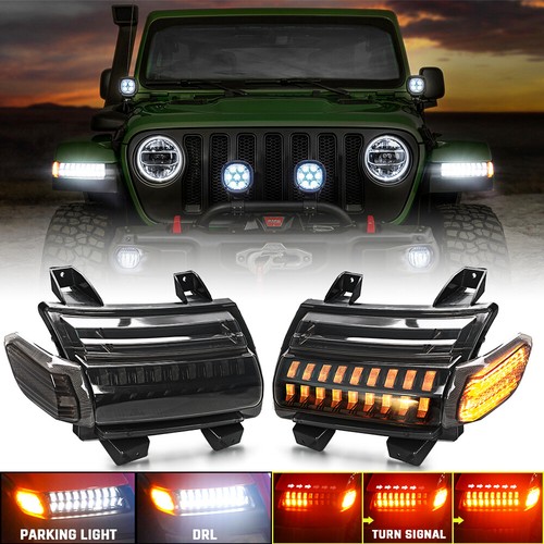 LED Smoke Sequential Fender Lights Signal DRL For Jeep Wrangler JL Rubicon 18-24 - Picture 1 of 19