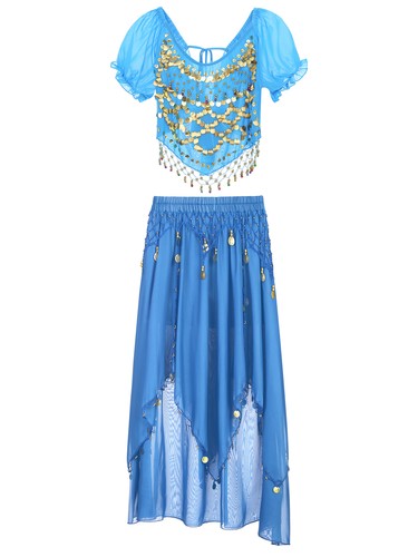 Womens Belly Dance Chiffon Skirt Sequined Crop Top Costume Dancewear Indian - Picture 61 of 75