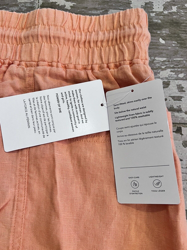 NWT Ws ATHLETA Pull on Drawstring CABO LINEN 4" Shorts Cactus Peach Orange Sz 12 - Picture 3 of 5