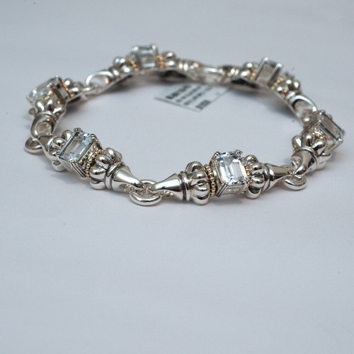 Lagos Neu Silber & 18K Gold Gletscher Weißtopas 8x6mm Gliederarmband Größe XL 8 - Bild 3 von 9