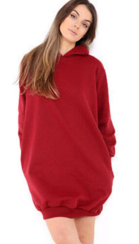Ladies Baggy Oversized Loose Side Pockets Womens Hooded Sweatshirt Tunic Dress - Picture 8 of 10