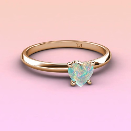 Heart Shape Opal 4 Prong Solitaire Ring 14K Gold JP:313940 - Picture 14 of 16