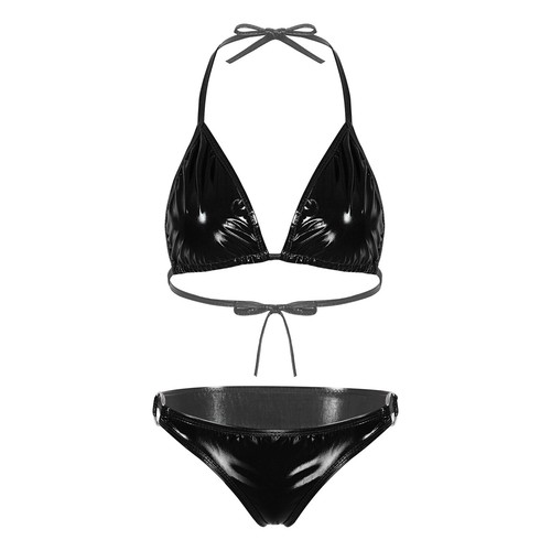 Womens Shiny Metallic Micro Set Tie-on Bra G-String Thong Sexy Swimwear Bathsuit - Picture 123 of 281