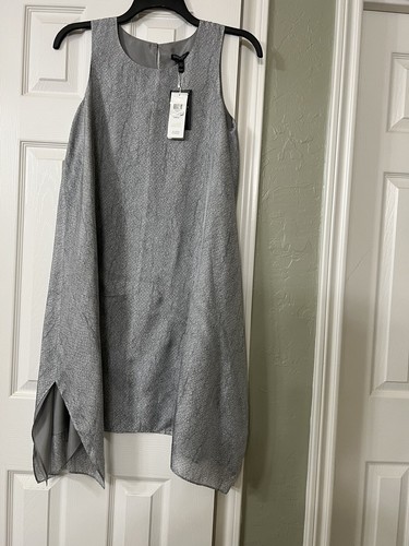 1X $ 418 NEU MIT ETIKETT EILEEN FISHER DUNKLE PERLE D'ESPRIT BEDRUCKTES SEIDENKLEID MIT FUTTER - Bild 9 von 12
