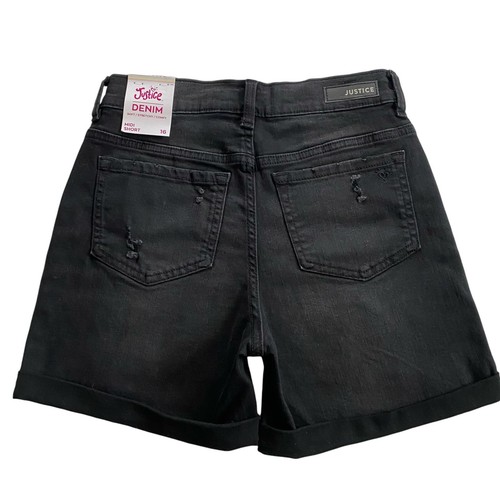 NWT Justice Denim Button Fly Distressed Soft Stretchy Comfy Midi Shorts Size 16 - Picture 2 of 12