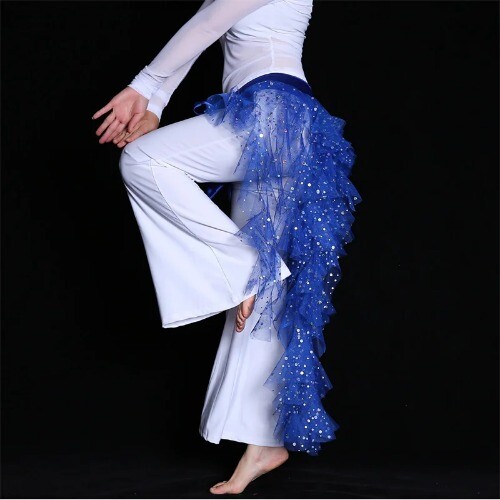 Shiny Belly Dance Hip Scarf Mesh Fox Waving Cut Triangle Skirt with Tassel Belt - Bild 10 von 30