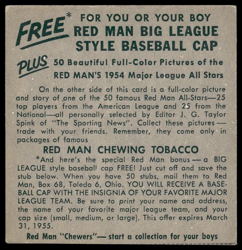 Billy Cox | 1954 Red Man #NL2 | No Tab | Excellent - Picture 2 of 2
