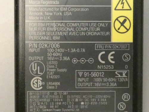 Fuente de alimentación IBM P/N 02K7006 cable de carga adaptador de CA probado M-3920 - Imagen 5 de 8