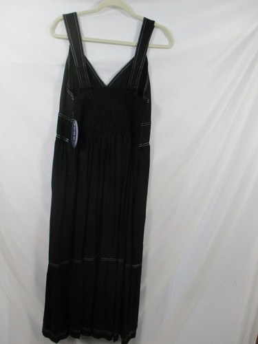 Scoop Women Dress XL Black Linen Blend Tank Long V Neck Stretch Trim Solid Strap - Picture 5 of 10