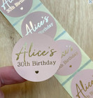 45mm Pink Personalised Birthday Stickers Birthday party labels any name age girl