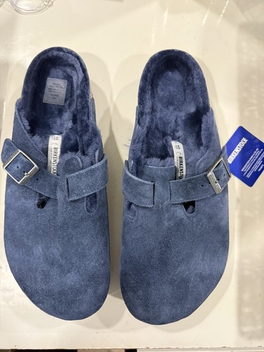 Birkenstock New w/ Box Boston Shearling Blue Suede Leather Reg Mens Size 13 - Picture 2 of 5