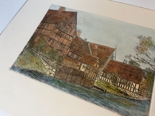 Albert Jensen (Elmstedt) Vintage Print Art - Aarhus Old City, Denmark 37x28cm - Bild 11 von 11