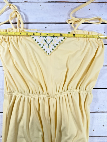 Vintage Jones Juniors Jumpsuit Romper Sz S 70s Butter Yellow Embroidered Bib - Picture 13 of 22