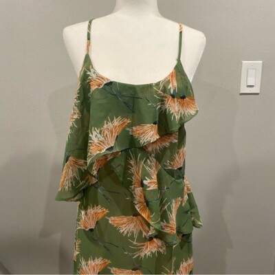 Dress Forum Los Angeles Ruffle Asymmetrical Maxi Dress Green Floral  Dandelion M | eBay