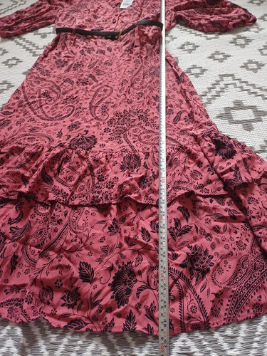 Pretty Boho Paisley Floral pink Black Mix Midi Belted Dress 👗 Bnwt 14 12 F&F - Picture 6 of 8