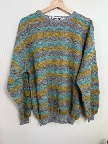 Vintage Pronto Uomo 3D Wavy Knit Horizontal Stripe Size Large Italy Retro