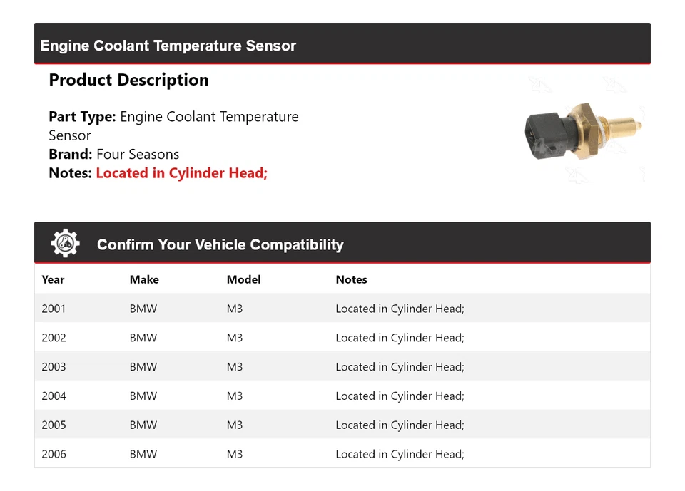 Sensor de temperatura refrigerante motor BMW M3 2001-2006 4 estaciones 2002 2003 2004 Foto 2 de 4