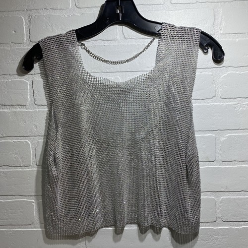Joyfunear Summer Rhinestone Embellished Sleeveless Crop Top, Loose Fit - SMALL