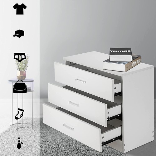 Bedroom Storage Dresser 3 Drawers with Cabinet Wood Furniture White for Kid Room - Picture 9 of 10