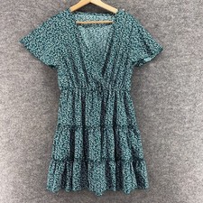 SheIn Dress Women S Small Green Floral Sheath Midi V-Neck Short Sleeve Casual