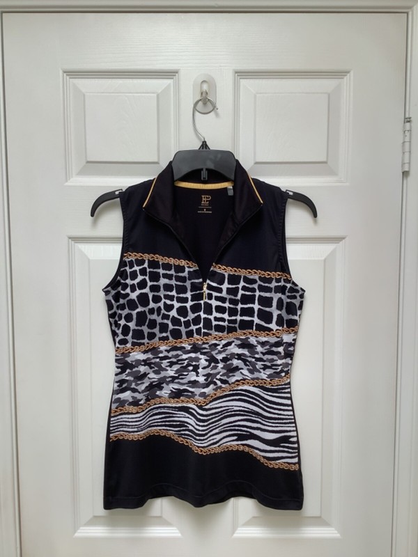 EP New York Women Golf Sleeveless Top S Multicolor Pr 1/4 Zip Contrast Trim Logo