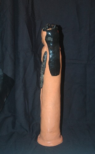 Original Pottery Figure "Wolf Hunter" 18" Tall Native American Style - Signed - Picture 5 of 7