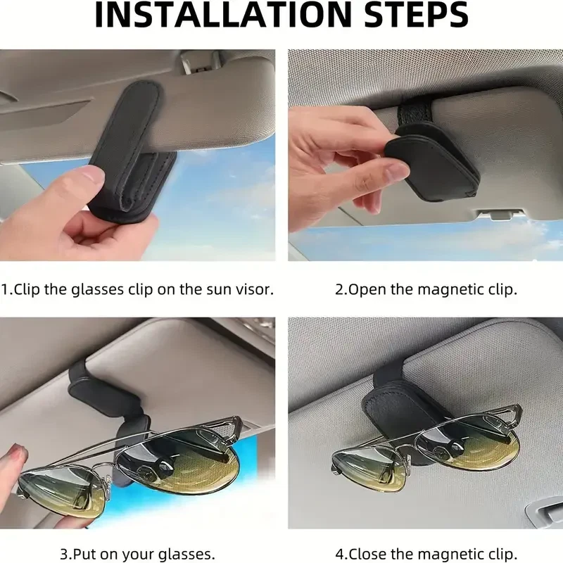 2X Magnetic Leather Sunglasses Holder for Car Sun Visor Eyeglass Hanger Clip USA - Image 4 of 4