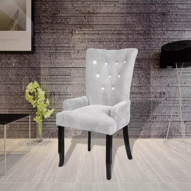 Luxury High Back Dining Chair Tufted Velvet Silver Accent Armchair Luxury Armchair Velvet Coated Silver