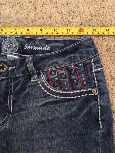 Girls SO Brand Red White & Blue Denim Bermuda Shorts Adjustable Waist Size 12 - Picture 6 of 10