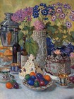 Easter Table N. Belsky Eggs Flowers Tile Mural Kitchen Backsplash Marble Ceramic