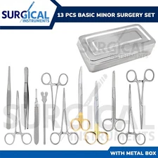 13 Pcs T/C Basic Minor Surgery Set with Box Surgical Instruments German Grade