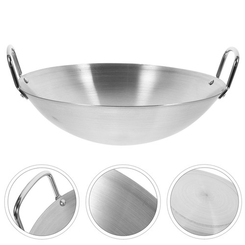 Wok Pan Steel Stainless Frying Pot Fry Stir Iron Carbon Bottom Non Cast Flat Pan - Picture 11 of 26