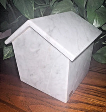 Natural white marble pet urn memorial for dog cat cremains handmade doghouse