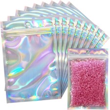 50/100/200 Holographic Foil Pouch Bags Smell Proof Resealable Zip Lock