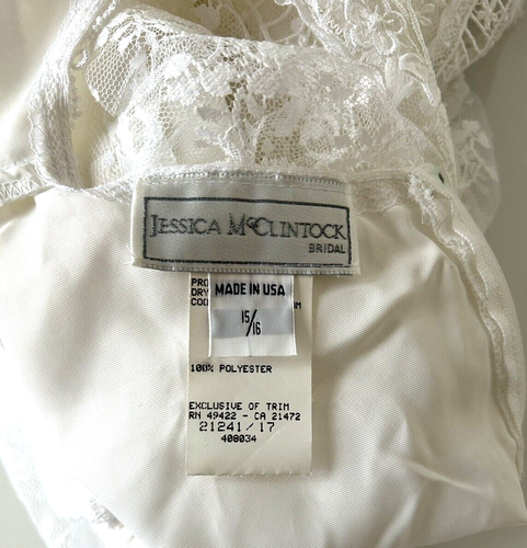80s Jessica McClintock Victorian Bridal Dress Lace Drop Waist White Size Large - Picture 5 of 13