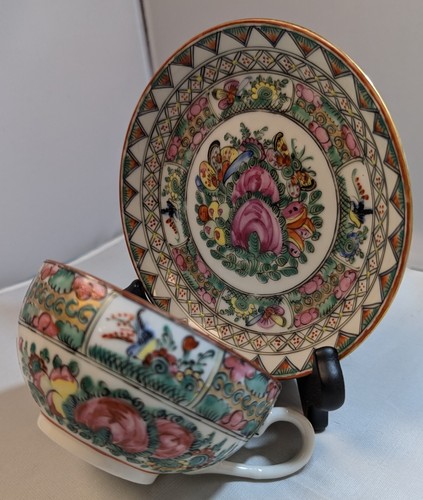 Vintage Chinese Famille Rose Cup and Saucer Eggshell Porcelain - Picture 3 of 12