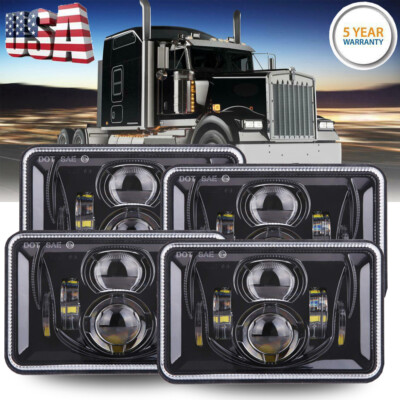 4PC 4x6'' LED Headlights HI/LOW For Freightliner FLD120 1988-2010 FLD112 Classic