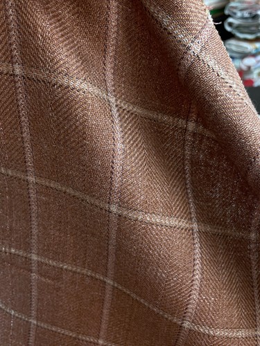PIACENZA Wool Silk Linen Suiting Fabric Marsala Red Brown Plaid Check 2.50 meter - Picture 9 of 13