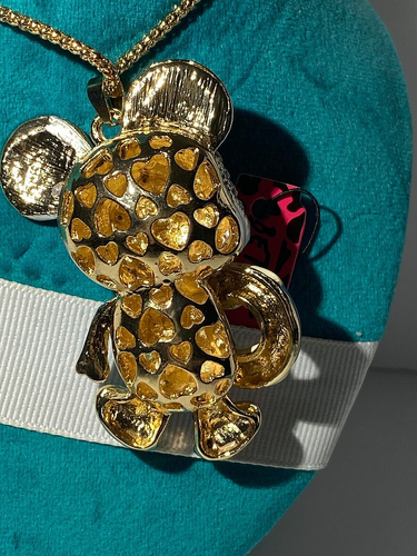 BETSEY JOHNSON PENDANT CARTOON GOLD MOUSE LIFE RING GOING SWIMMING BLUE CRYSTALS - Picture 6 of 6