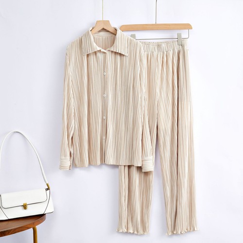 Korean Women's Casual Button Lapel Collar Suit Jacket Long Pants Two-piece Sets