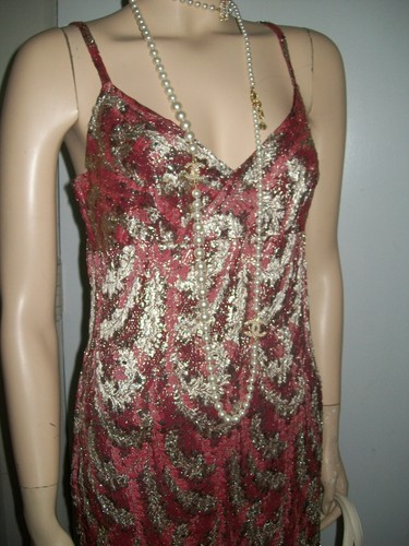 ⭐️Vintage Jacquard 1960s/50s Silver Pink Red Wiggle Dress Rockabilly Pinup Tiki - Picture 5 of 9