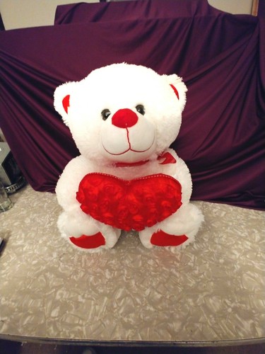 LOVERS GIFT VINTAGE STUFFED GABI TOY WHITE BEAR PLUSH WITH HEART - Picture 7 of 7