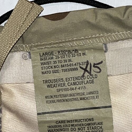 Military Extended Cold Goretex Pants Men Size Large Regular Camouflage - Picture 3 of 6