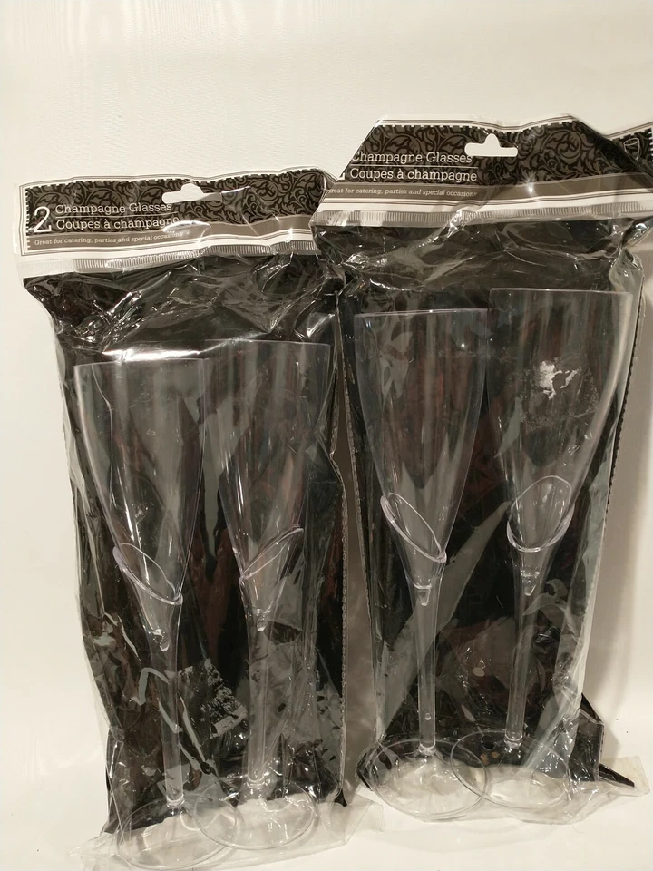 4 PLAUTAS DE CHAMPÁN de plástico de 9" de alto y flacas vasos de flauta de boda vaso tostado Foto 2 de 4