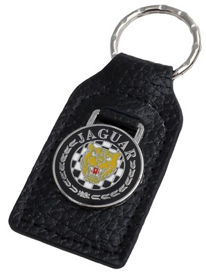 Jaguar Growler XKE cat face leather and enamel car key ring / fob